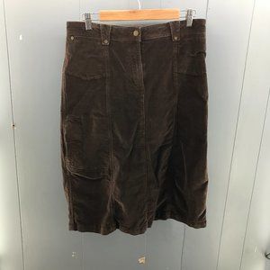 Woolrich brown stretch corduroy a-line below the knee modest skirt size 12